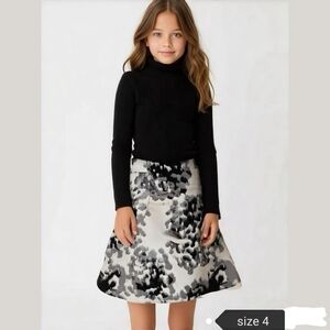 Girl's H&m brocade skirt black grey cream abstract
